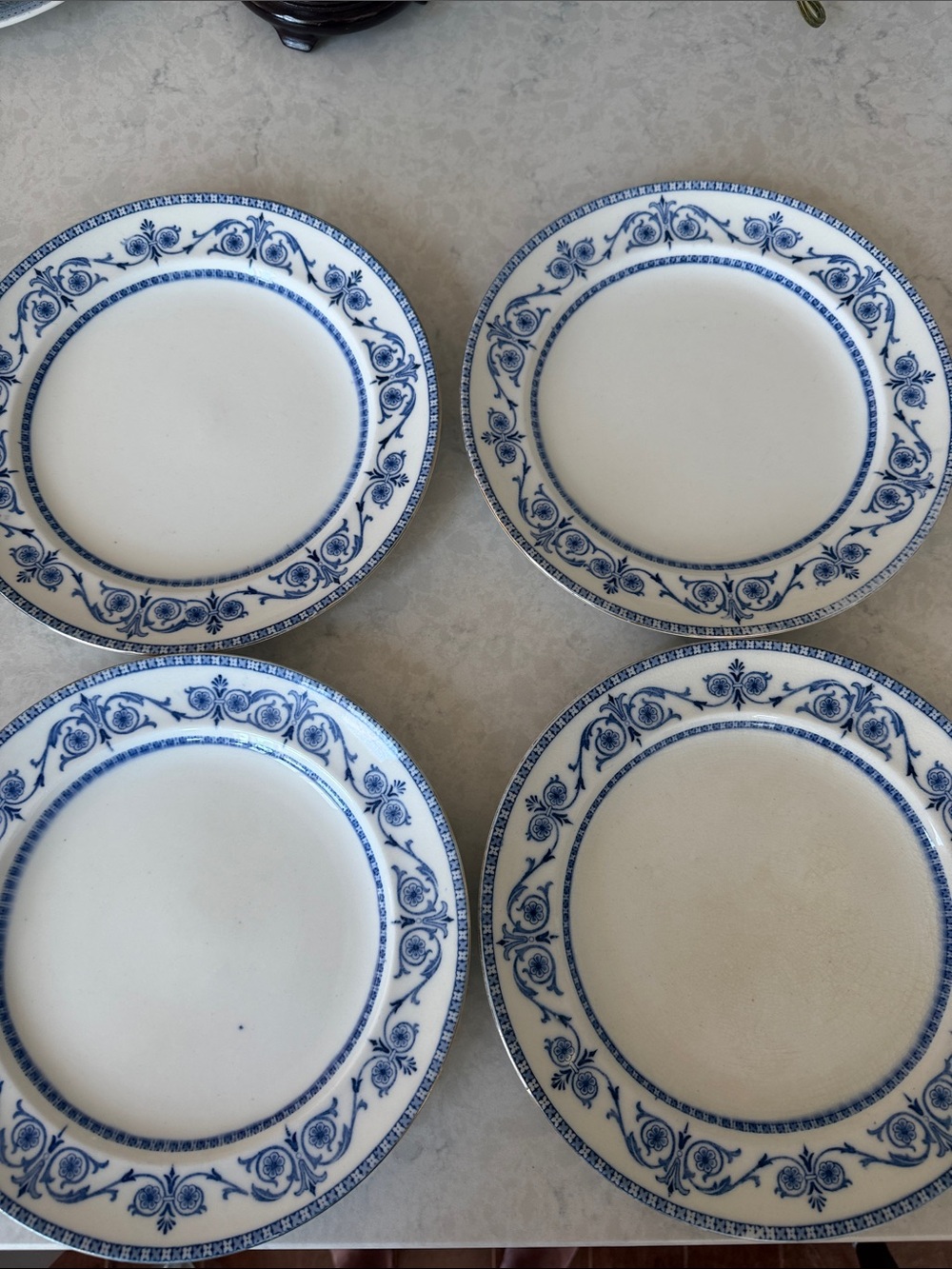 Blue Floral Rim Ceramic Dinner Plates - Set of 4 leighton